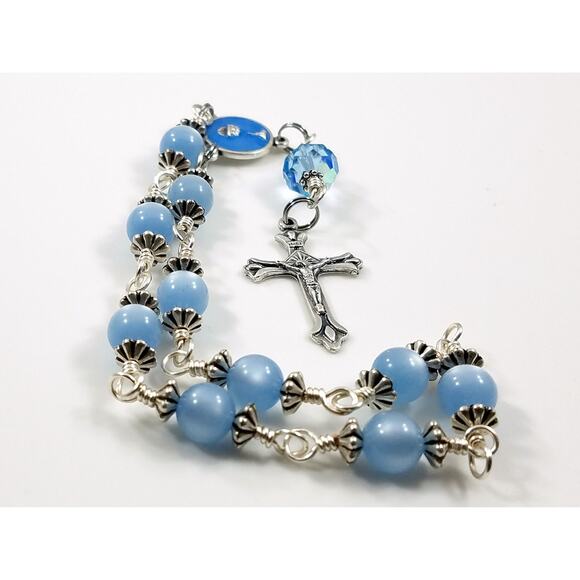 Holy Communion Chalice Blue Rosary, One Decade Rosary, Unbreakable Wire Wrapped - Picture 6 of 10